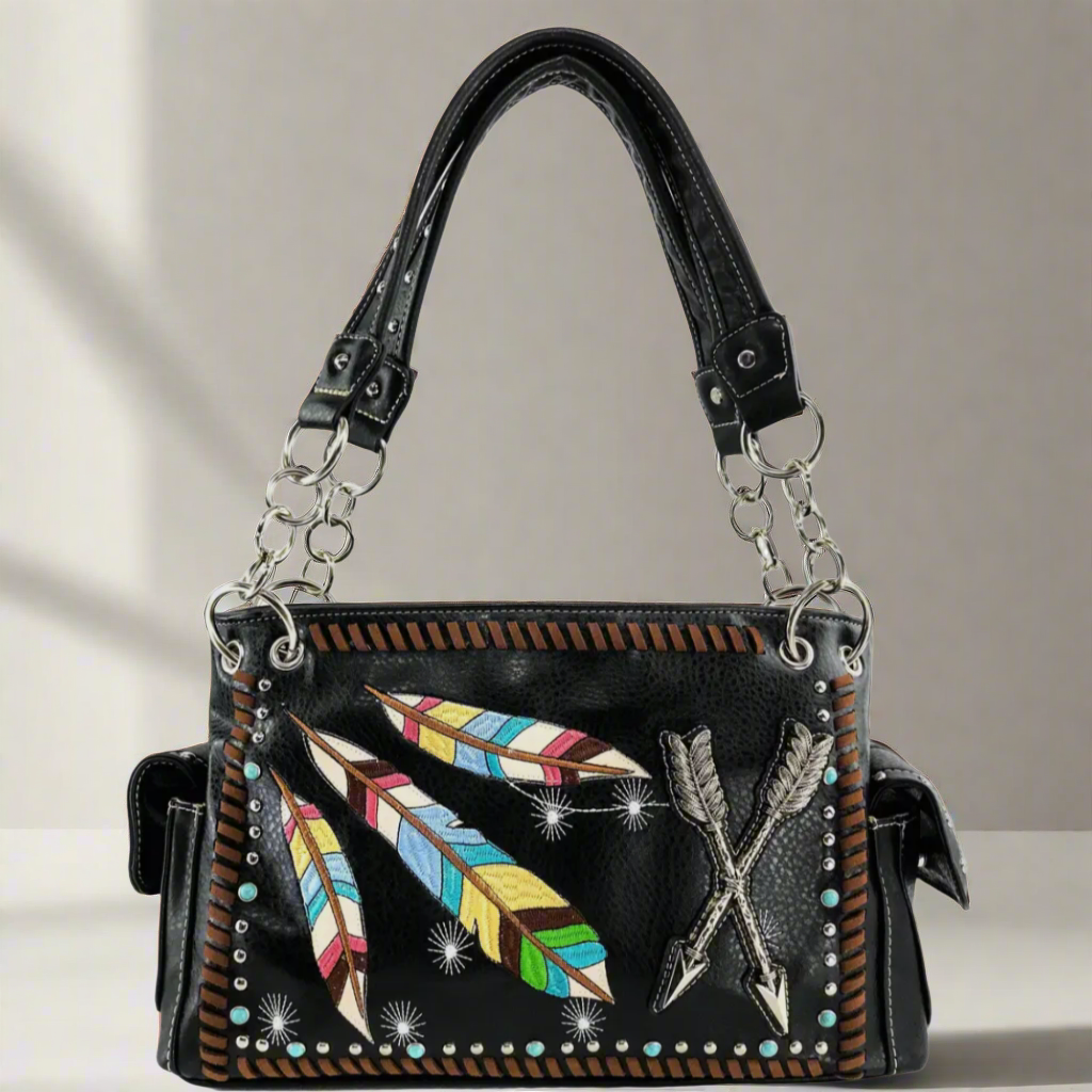 Embroidered Arrows/Feather Purse