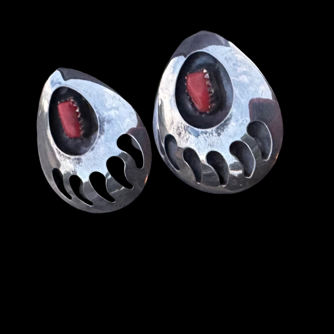 Bear Paw Earrings with Coral Center