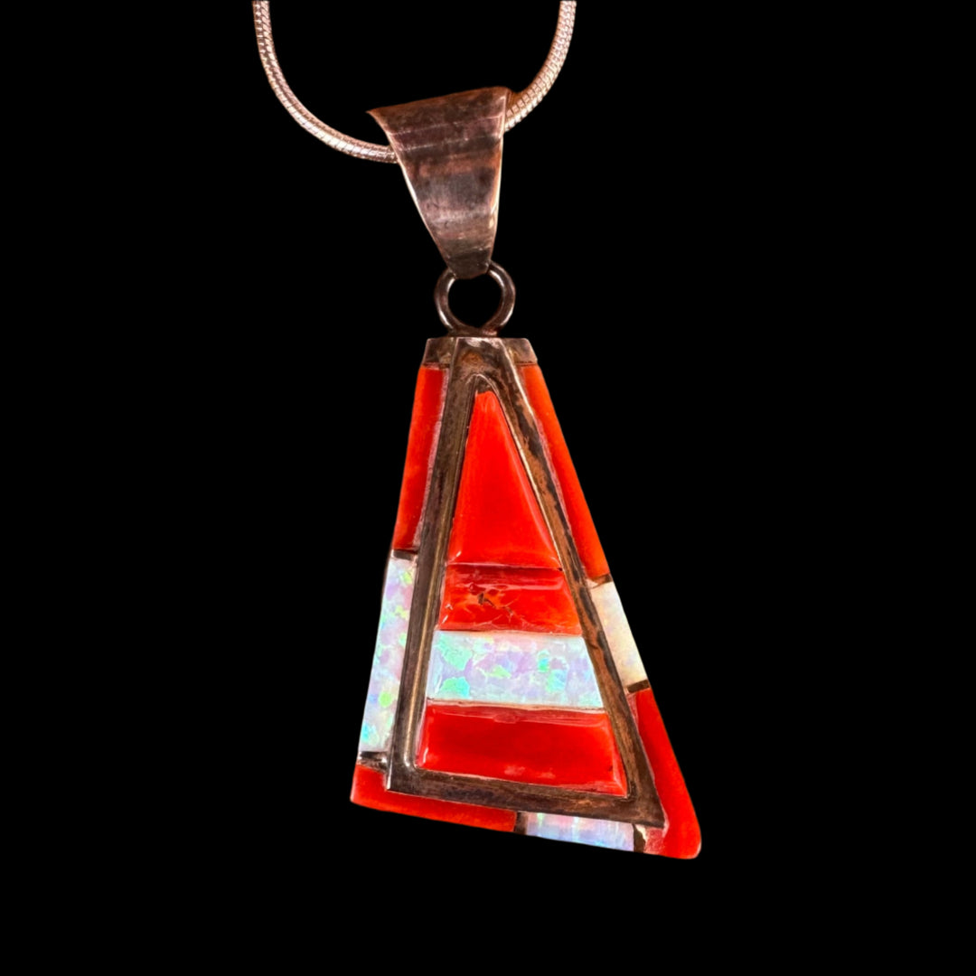 Coral and Opal Inlay Pendant