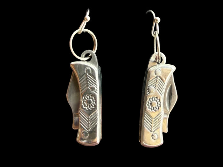 Little Knife Earrings-Flower Etched