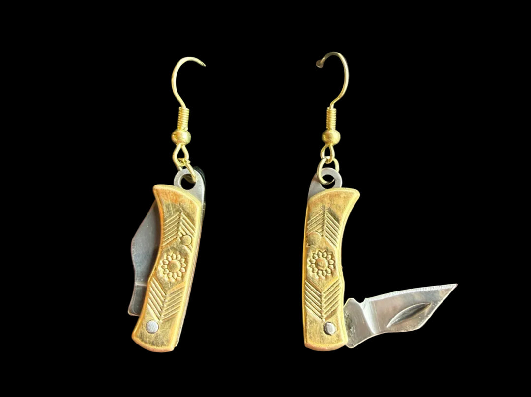 Little Knife Earrings-Flower Etched