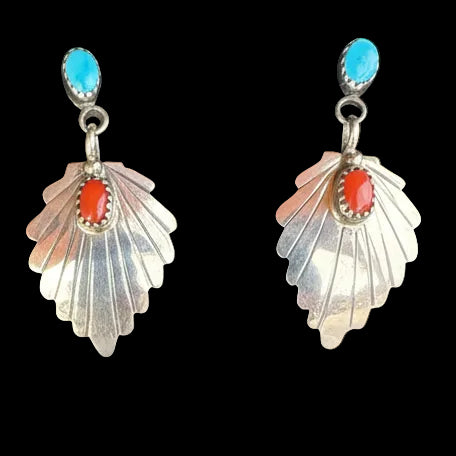 Turquoise and Coral Drop Earrings