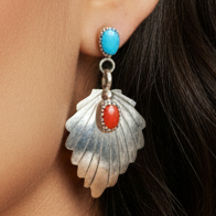 Turquoise and Coral Drop Earrings