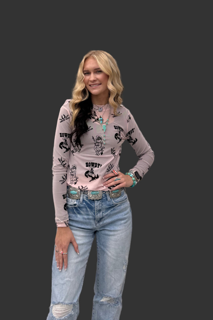 3D Velvet Design Mesh Top