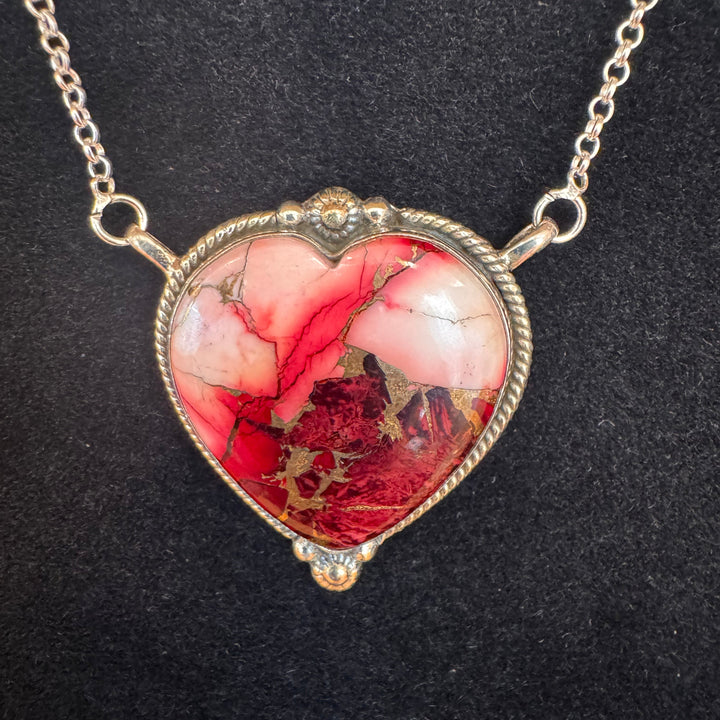 Rose Dahlia Heart Pendant
