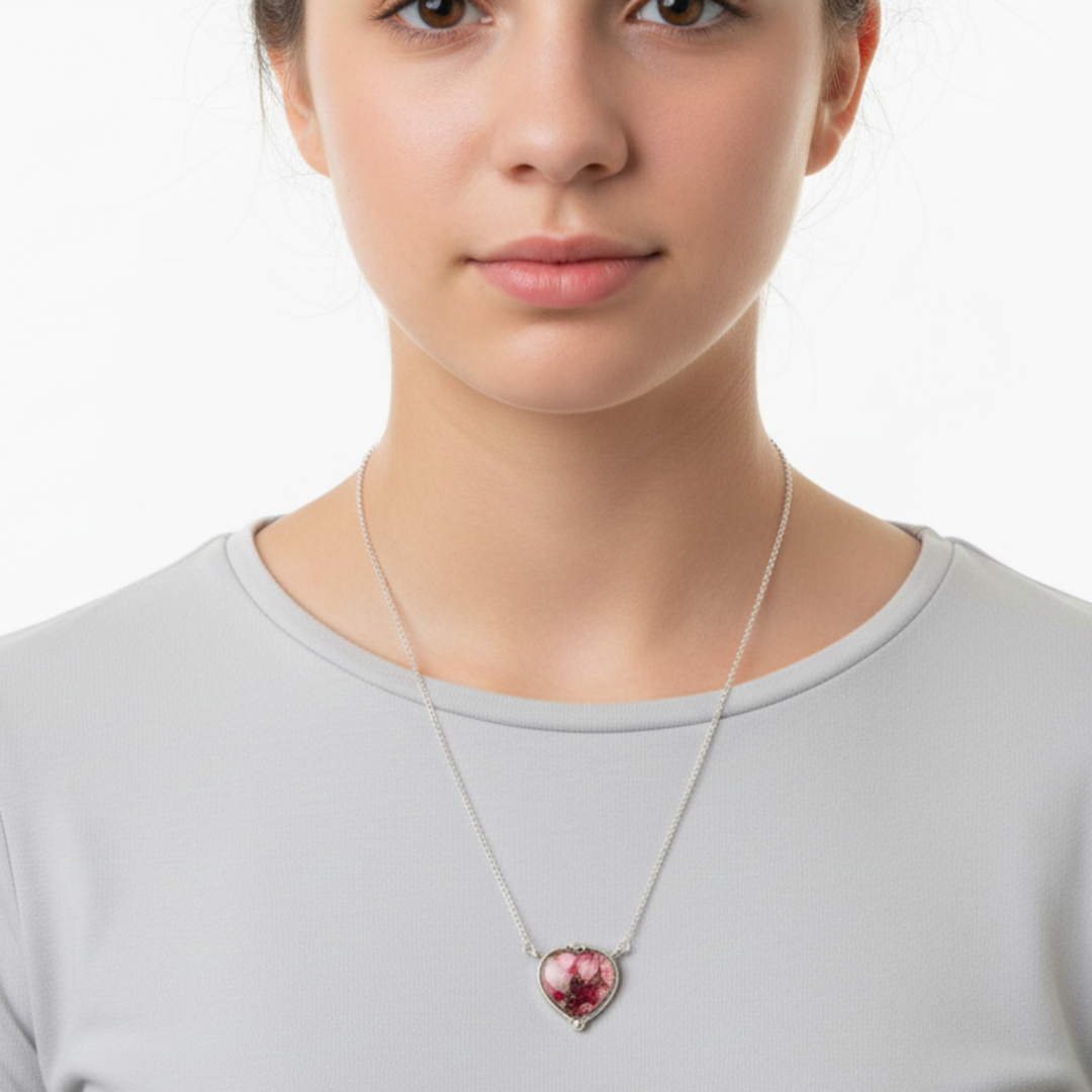 Rose Dahlia Heart Pendant