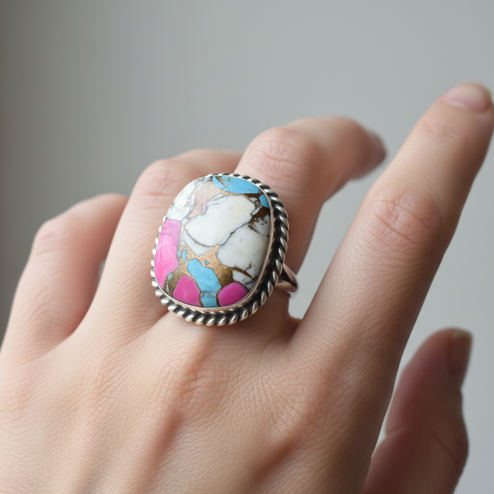 Lu Silversmith Cotton Candy Turquoise Adjustable Ring