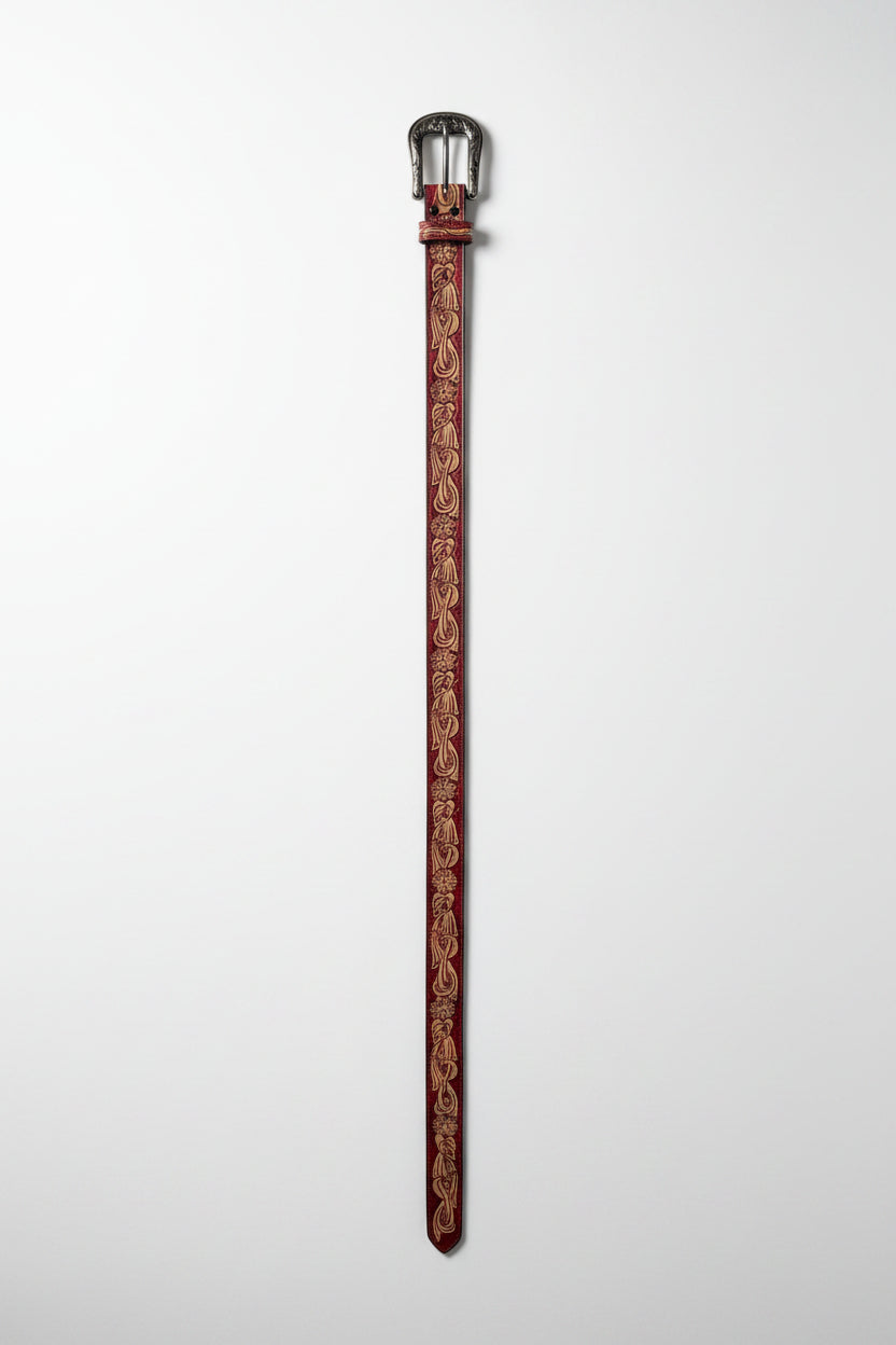 Red/Cream Tooled Leather Belt