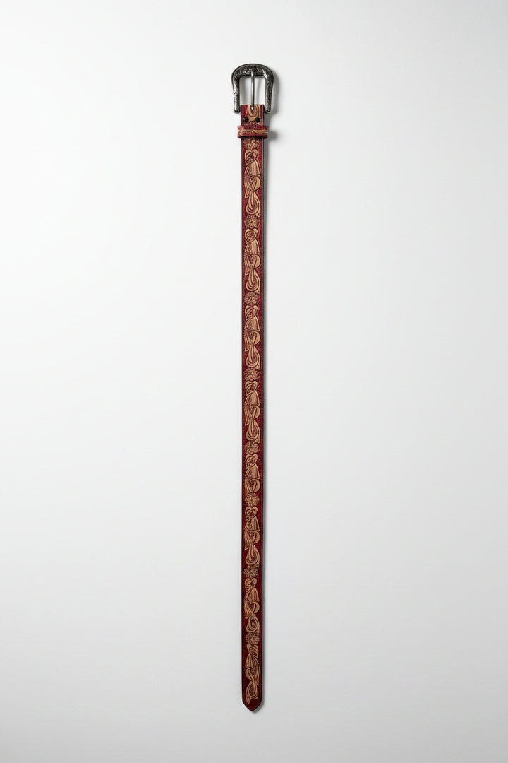 Red/Cream Tooled Leather Belt