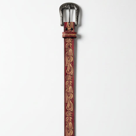 Red/Cream Tooled Leather Belt