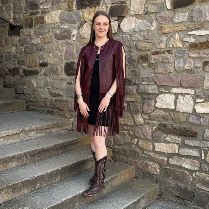 Dakota West Wine Long Fringe Vest