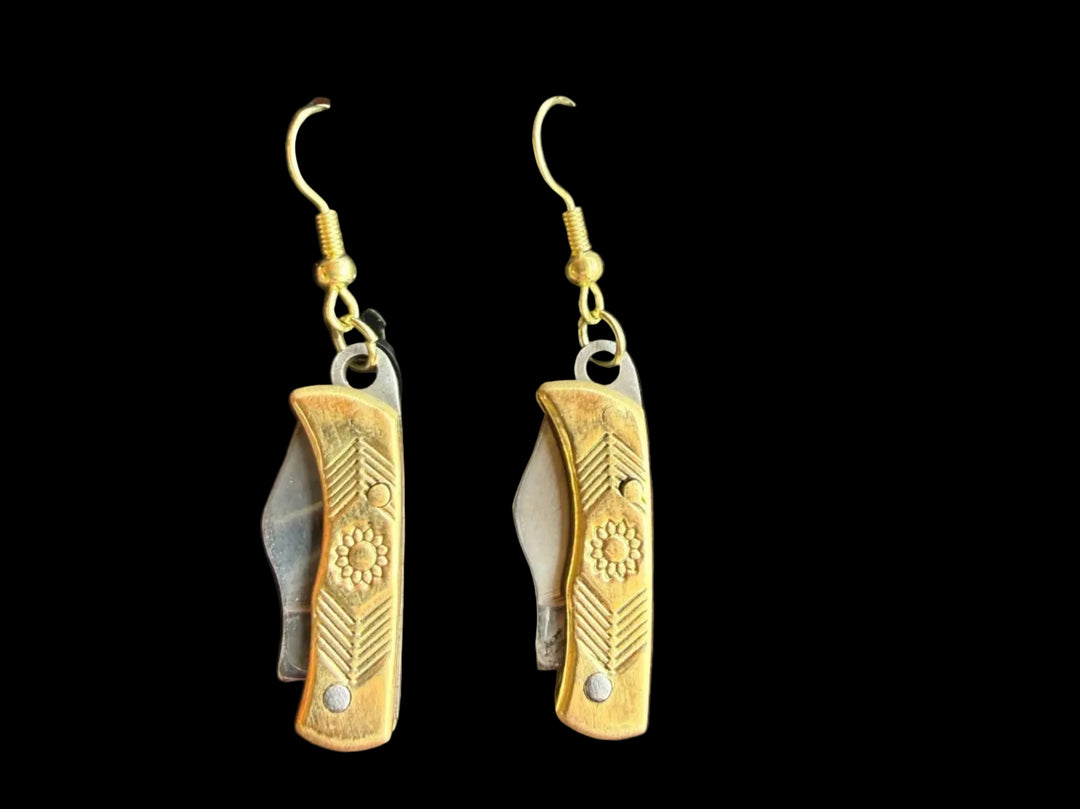 Little Knife Earrings-Flower Etched