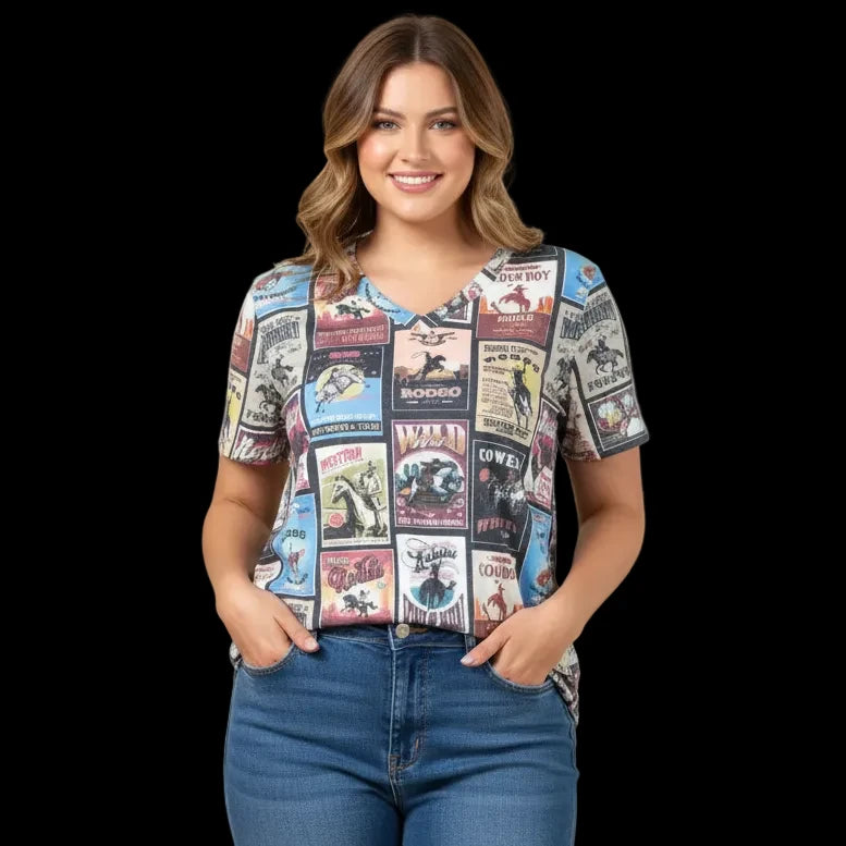 Western Print V-Neck