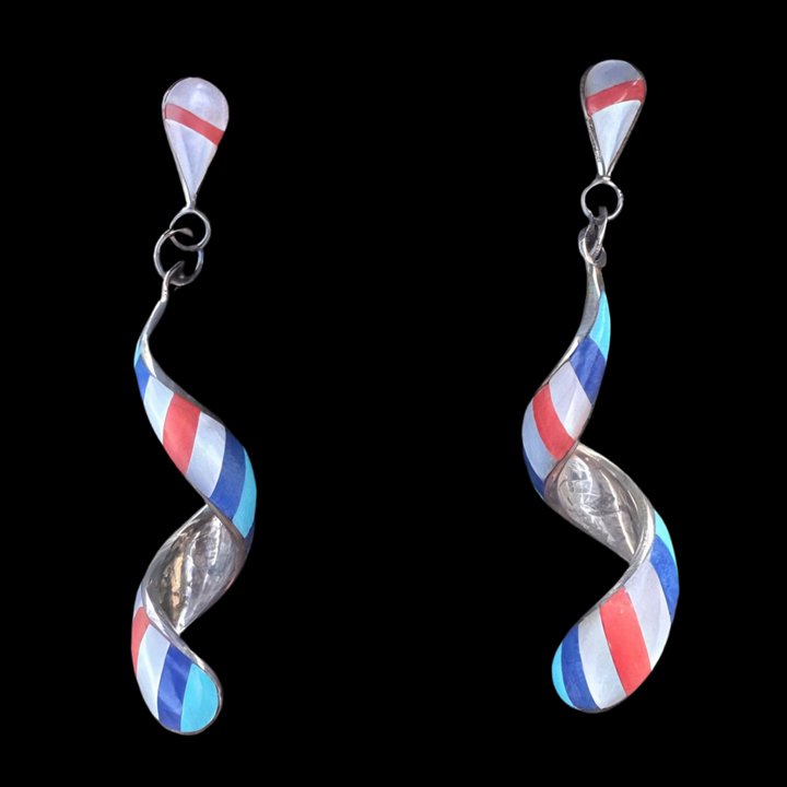 Coral, Opal, Lapis and Kingman Turquoise Spiral Earrings