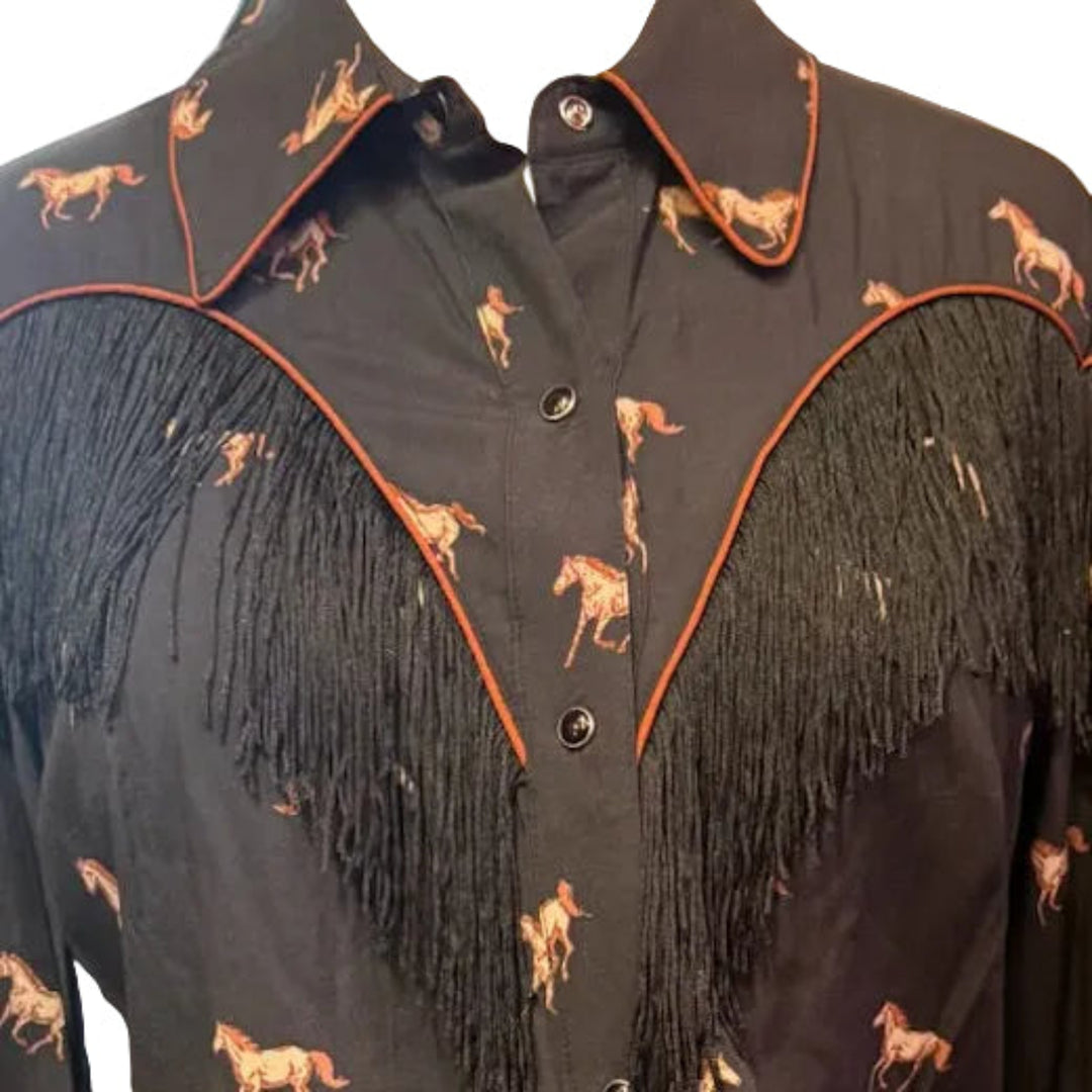 Rock & Roll Horse Print Pearl Snap w/ Fringe