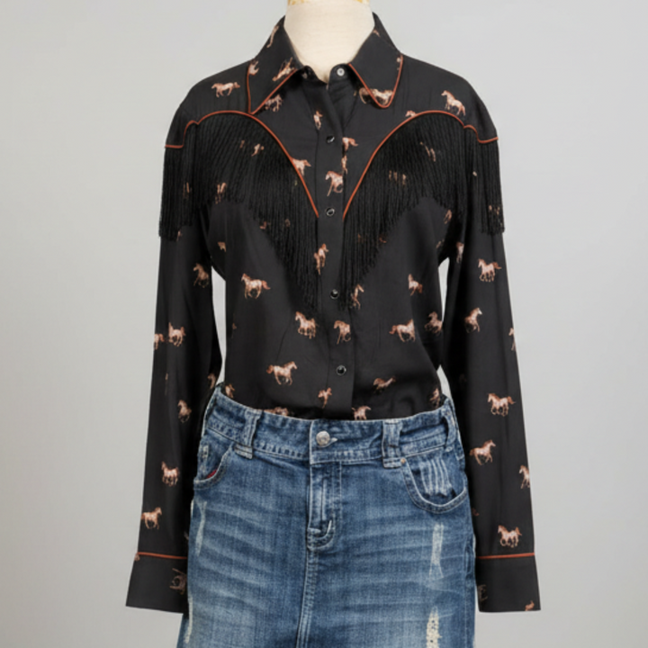Rock & Roll Horse Print Pearl Snap w/ Fringe