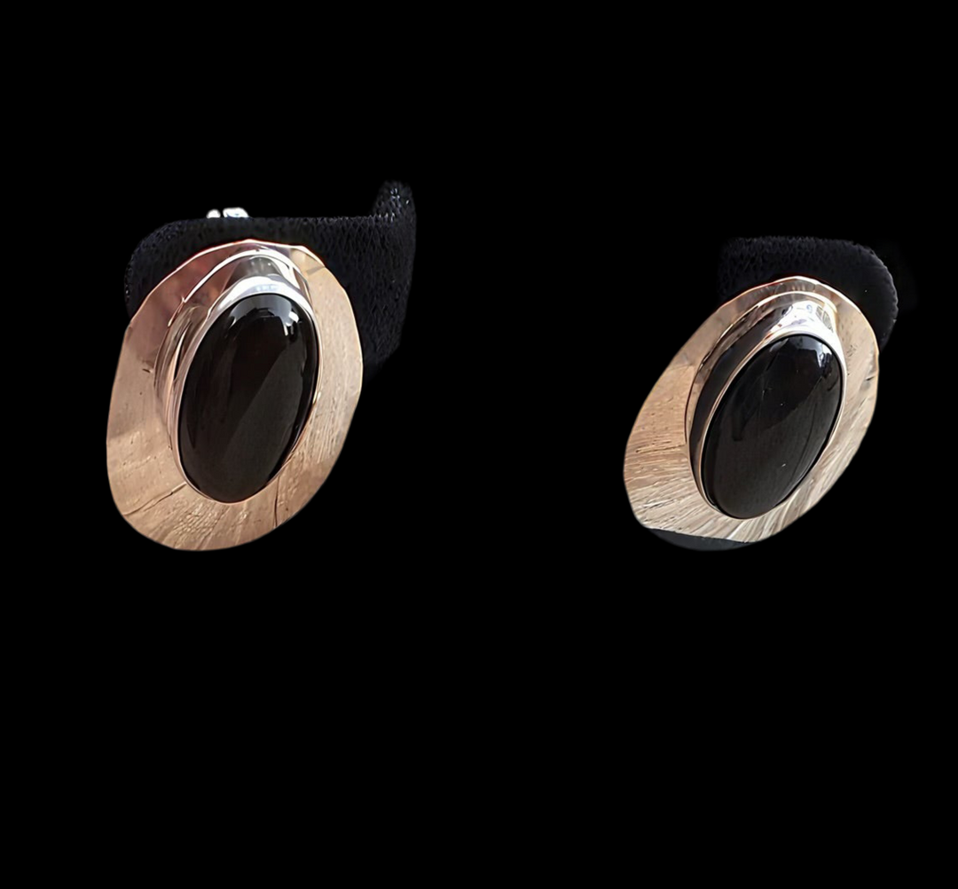 Sterling Silver Onyx Earrings Post Oval Bezel Set