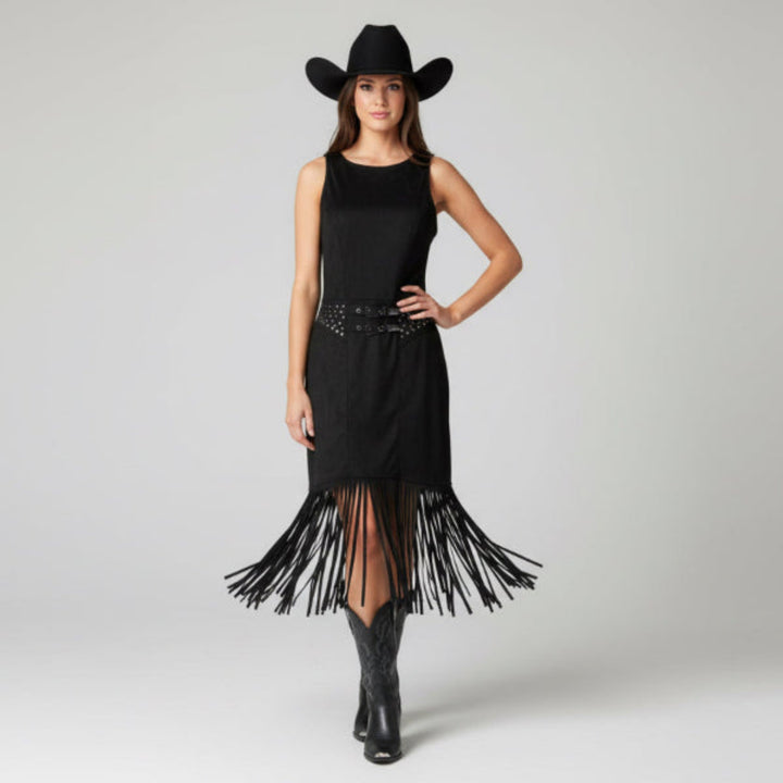 Rock & Roll Microsuede Black Fringe Dress