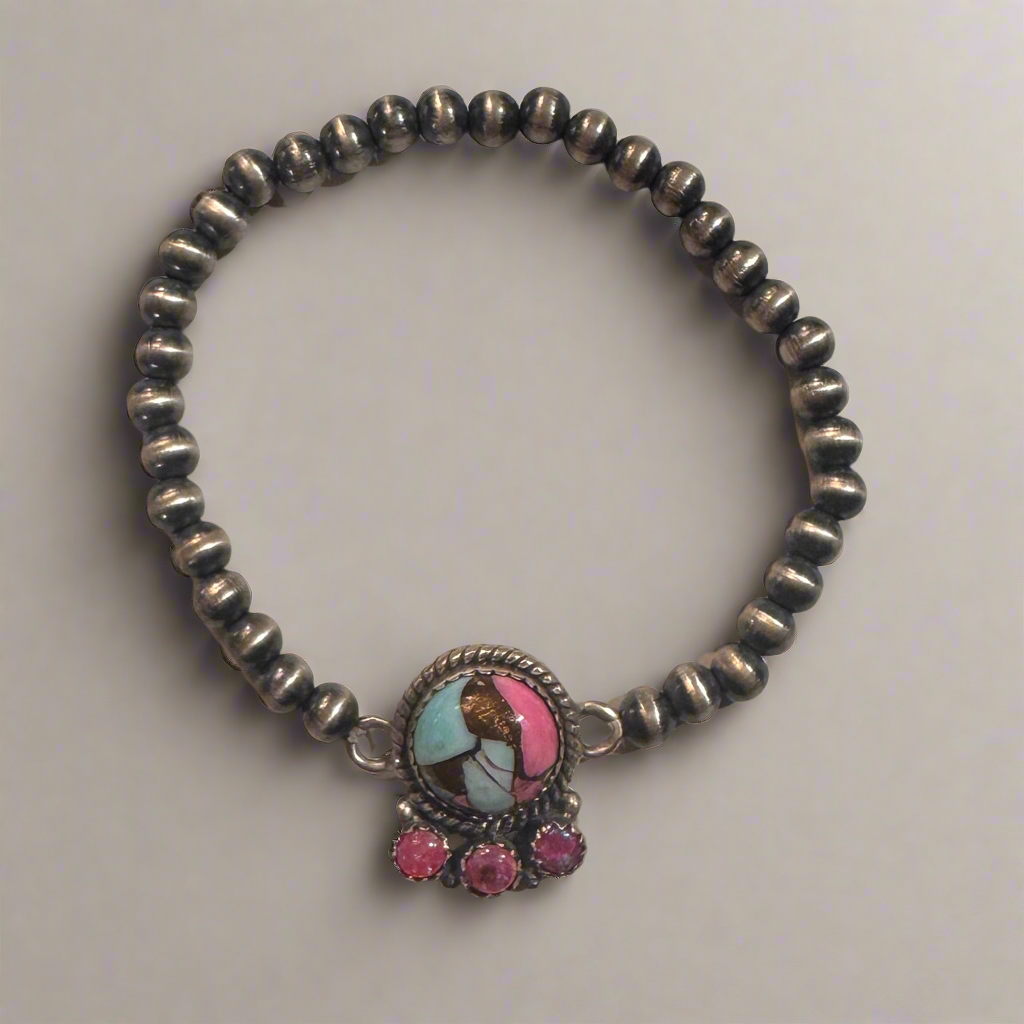 Cotton Candy Turquoise/ 4mm Navajo Pearl Stretch Bracelet