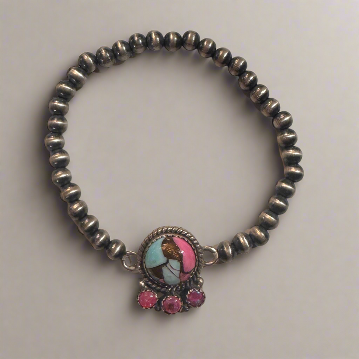 Cotton Candy Turquoise/ 4mm Navajo Pearl Stretch Bracelet
