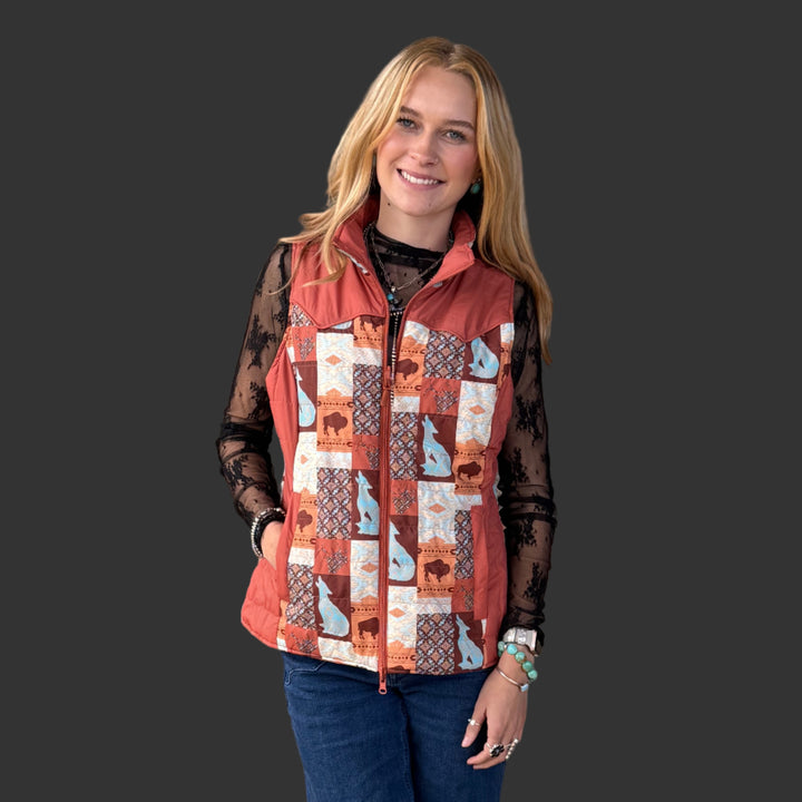 Panhandle Buffalo/Wolf Reversible Puffer Vest