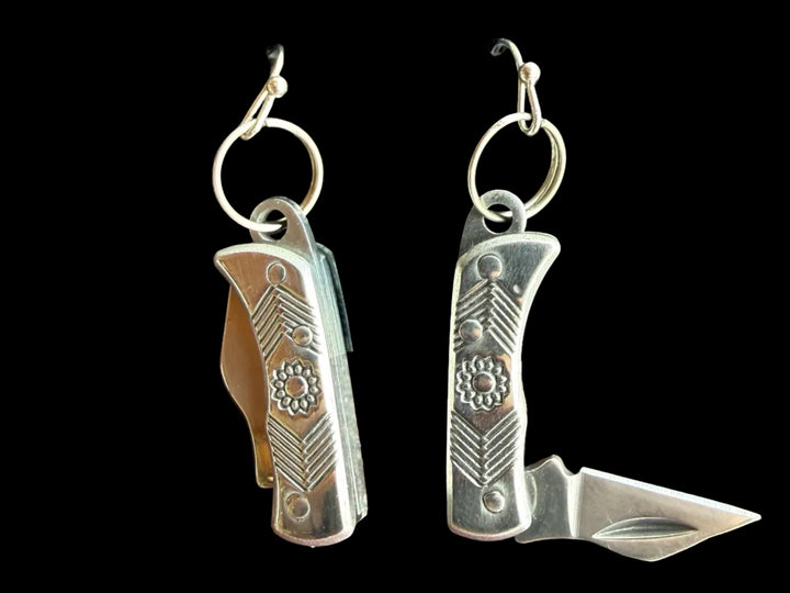 Little Knife Earrings-Flower Etched