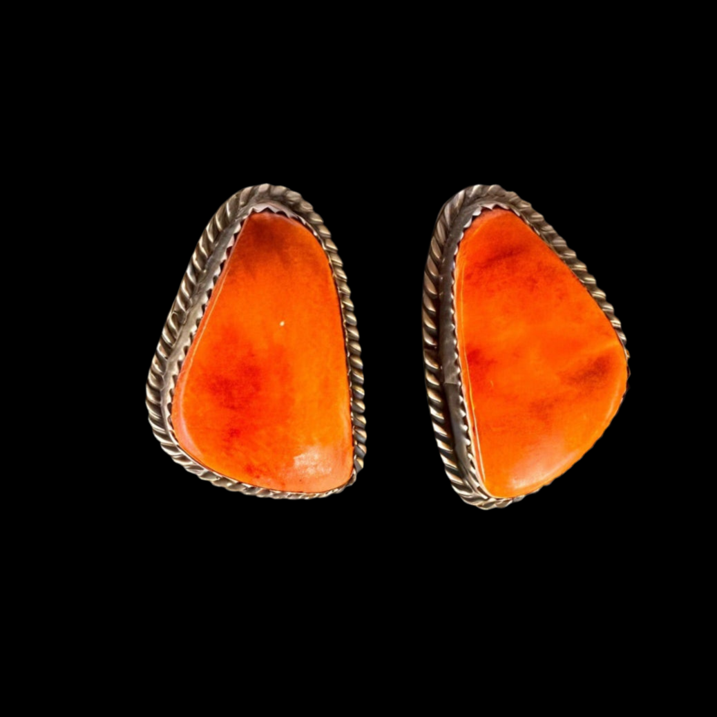 Coral and Silver Post Earrings