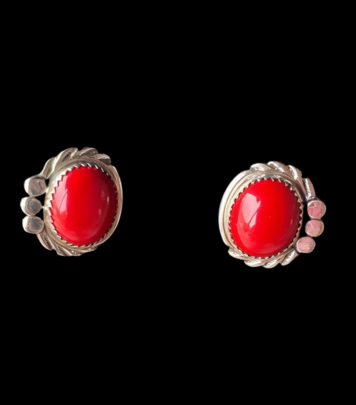 Red Onyx and Sterling Silver Stud Earrings