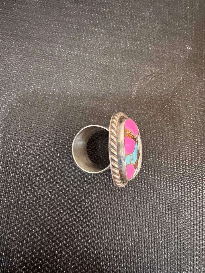 Lu Silversmith Cotton Candy Turquoise Adjustable Ring