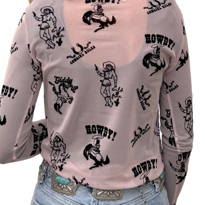 3D Velvet Design Mesh Top