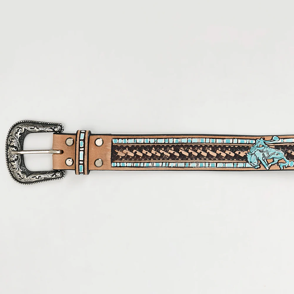 Turquoise Rodeo Cowboy Tooled Leather Belt