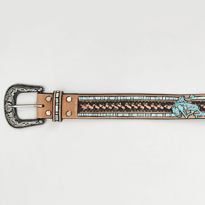 Turquoise Rodeo Cowboy Tooled Leather Belt
