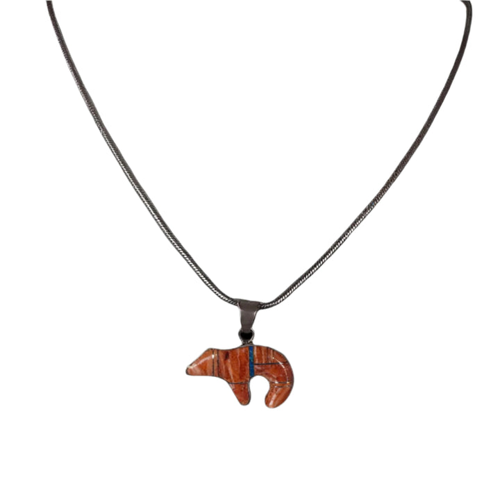 Coral Zuni Bear Pendant