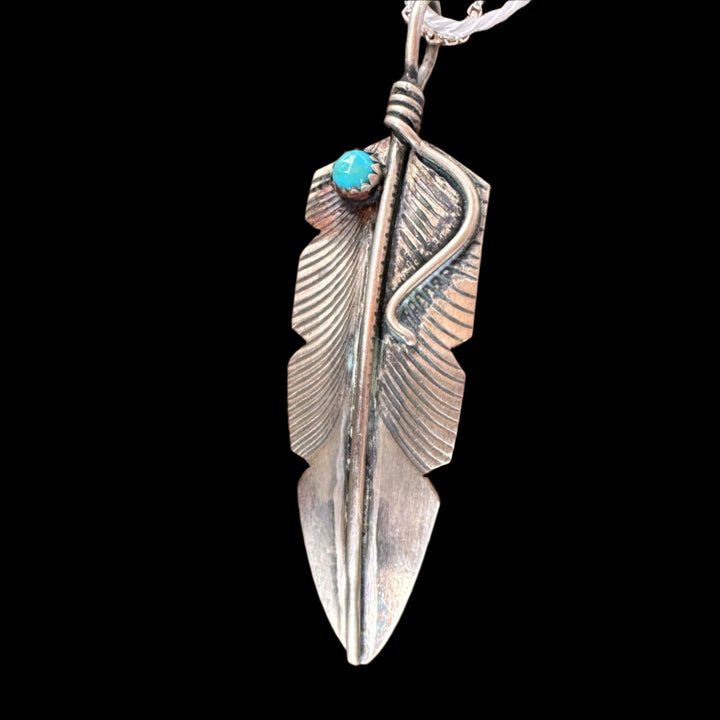 Sterling Silver Feather Pendant with Turquoise