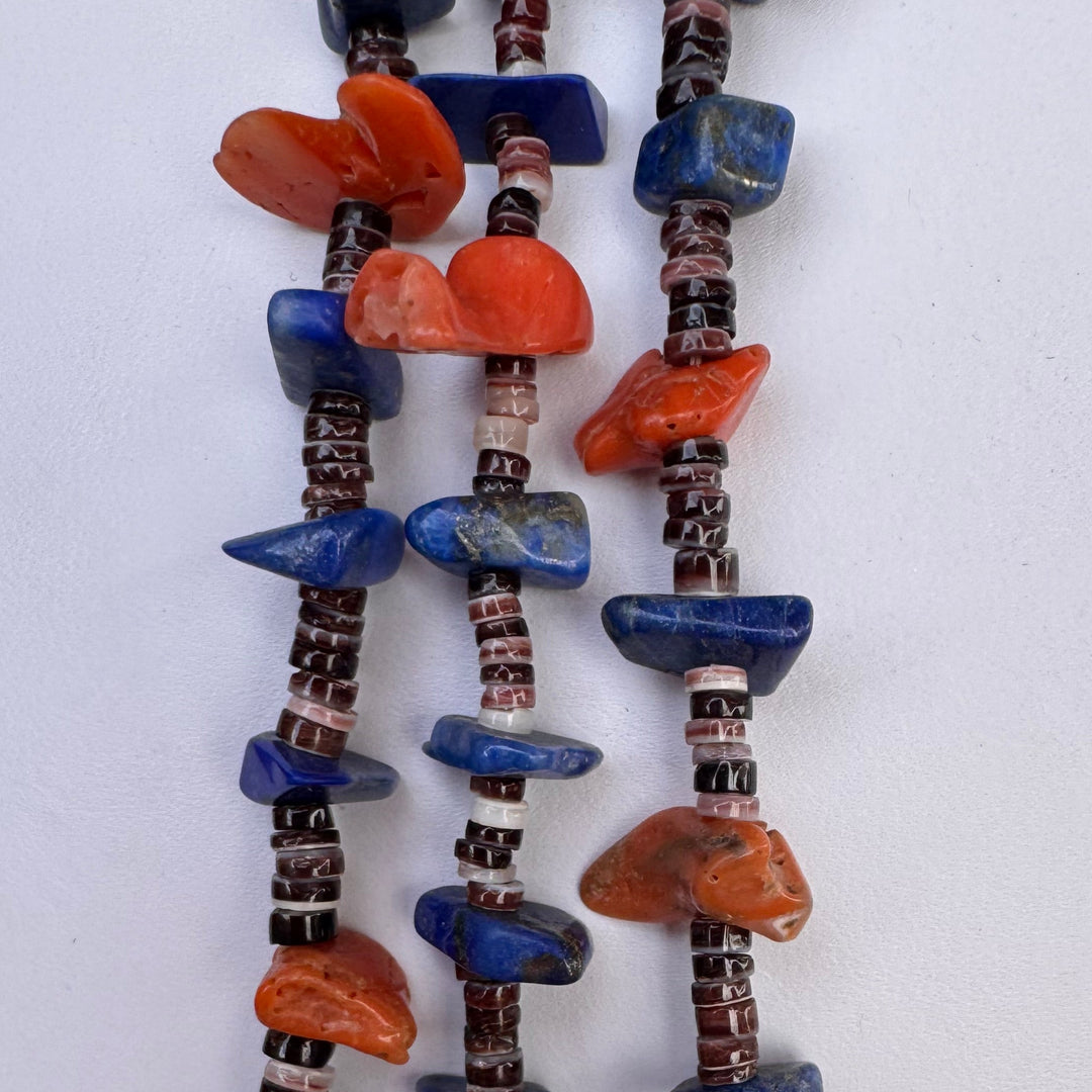 3 Strand Lapis and Spiny Oyster Necklace