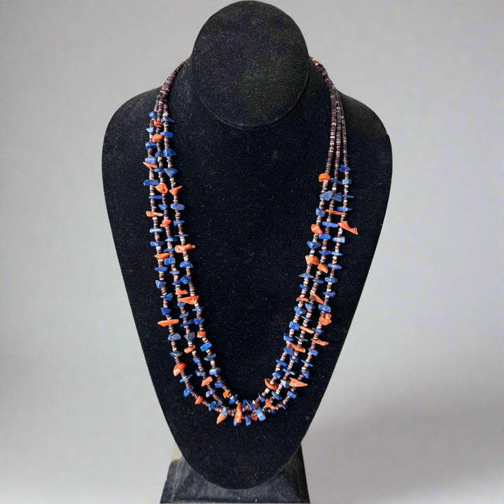 3 Strand Lapis and Spiny Oyster Necklace