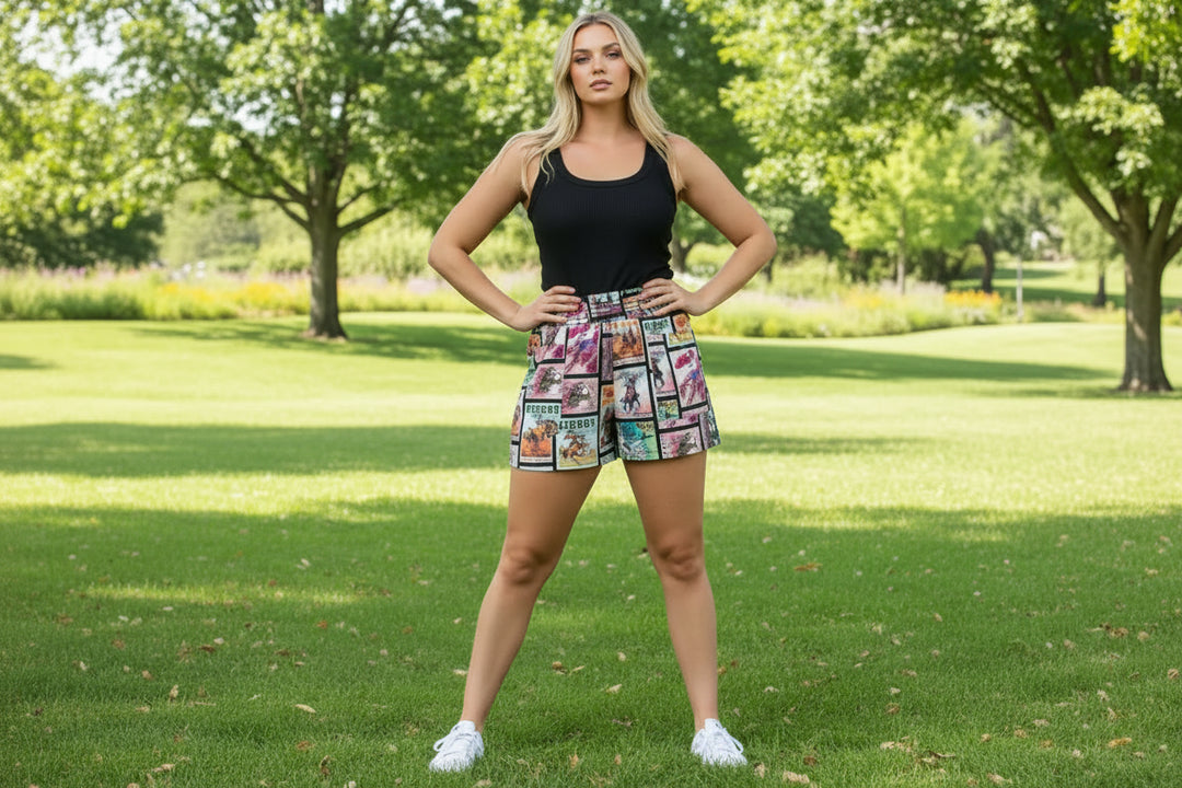 Vintage Print Women Smock Waist Shorts
